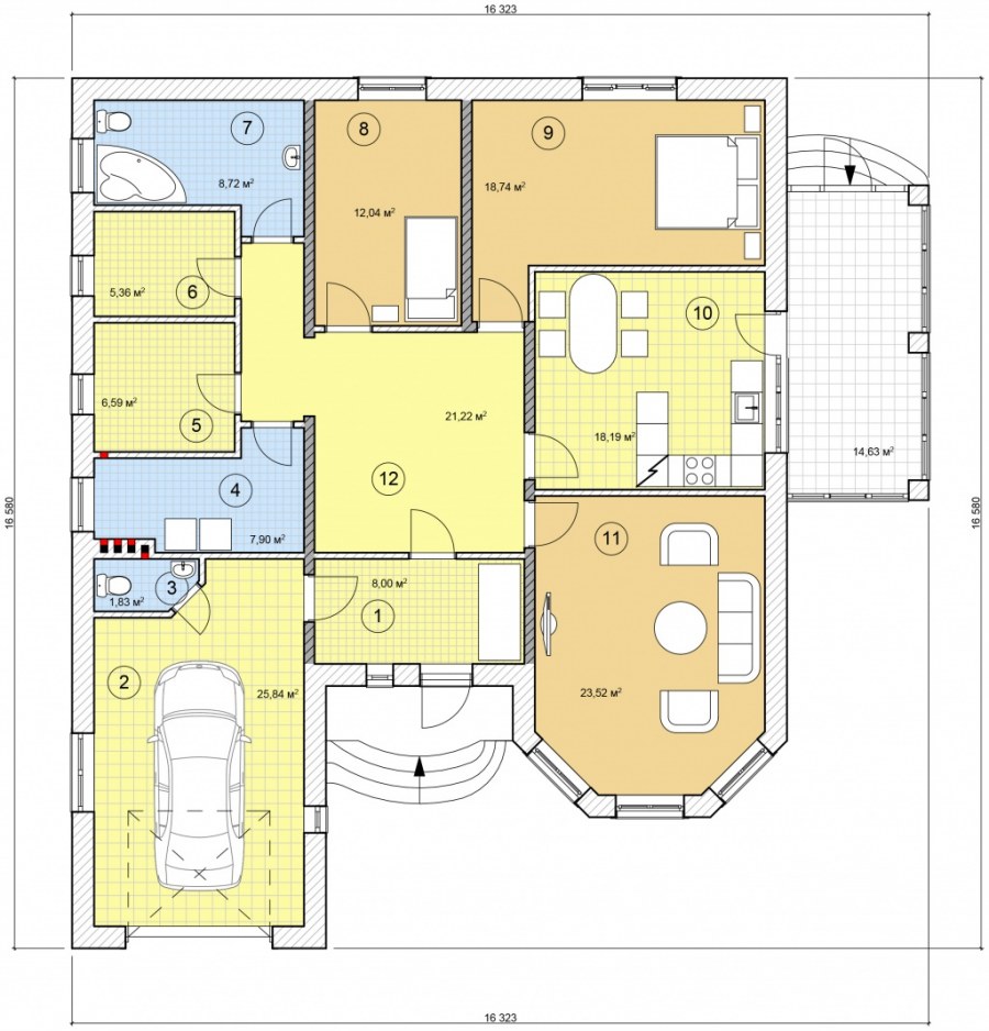 Планировка одноэтажного дома с гаражом