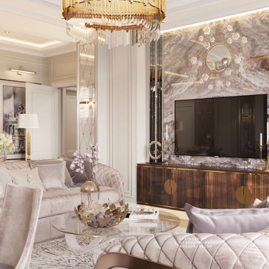 П-образный диван в интерьере арт-деко сбоку