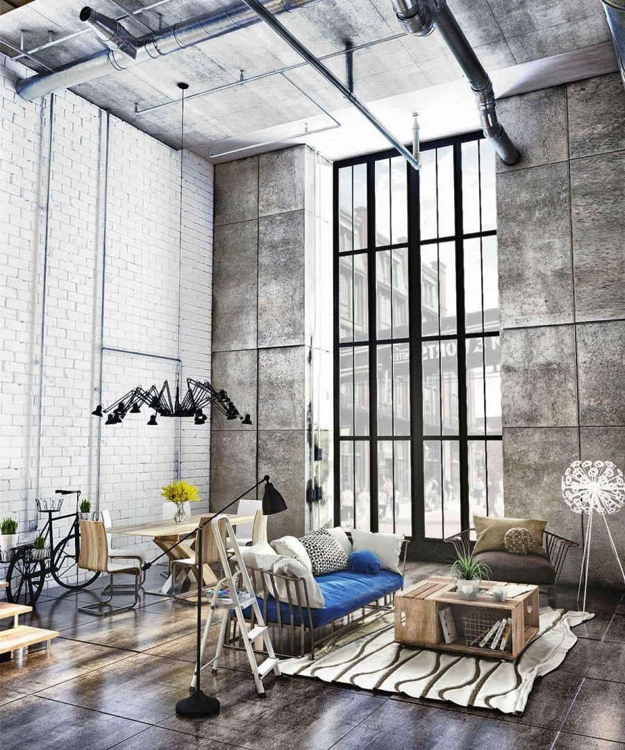 Гостиная в стиле Сканди лофт