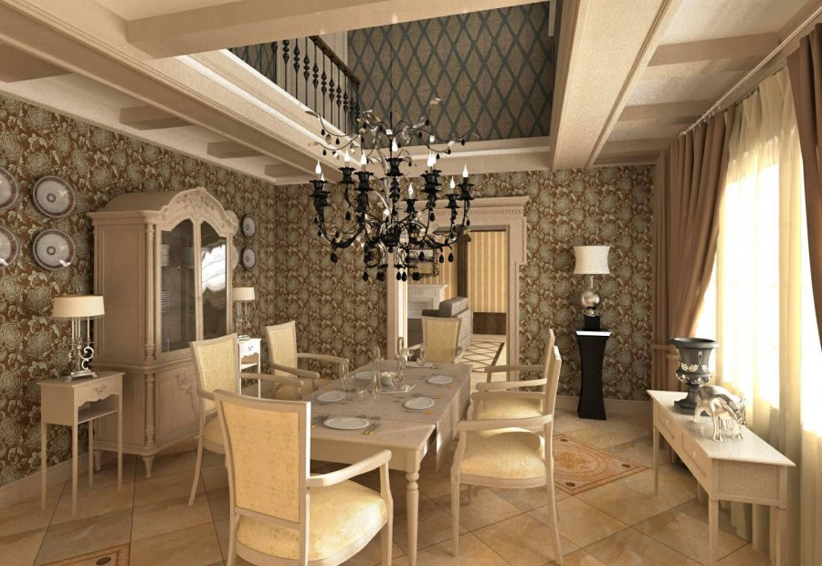 Кухня гостиная в стиле Прованс в загородном доме