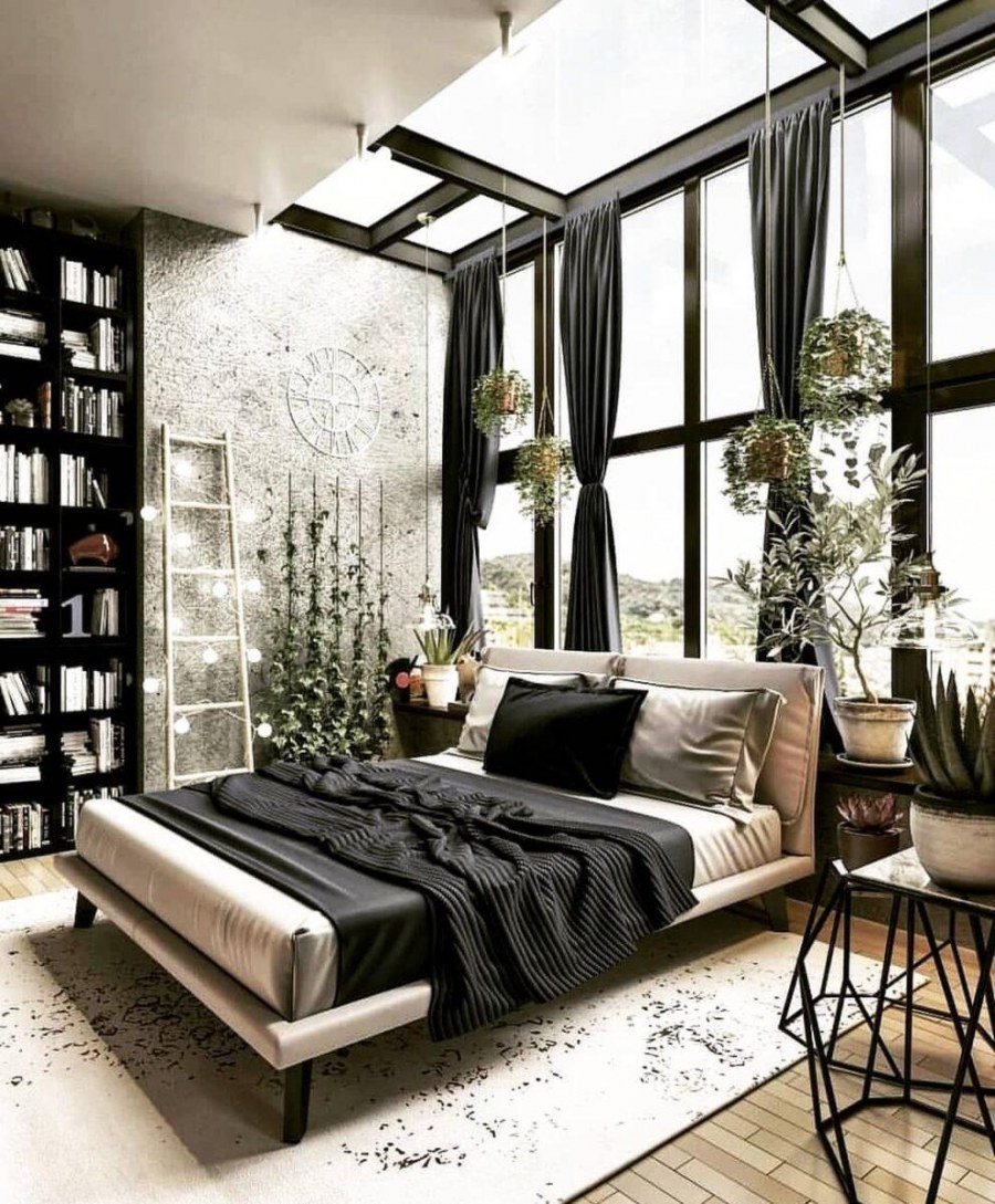 Уютная спальня в стиле лофт