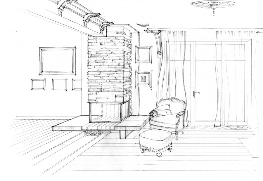 Скетч интерьера карандашом
