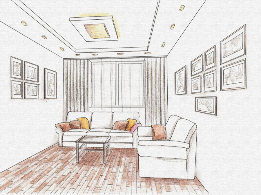 Интерьер гостиной в перспективе