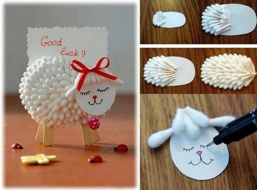 Поделка барашек из ватных палочек