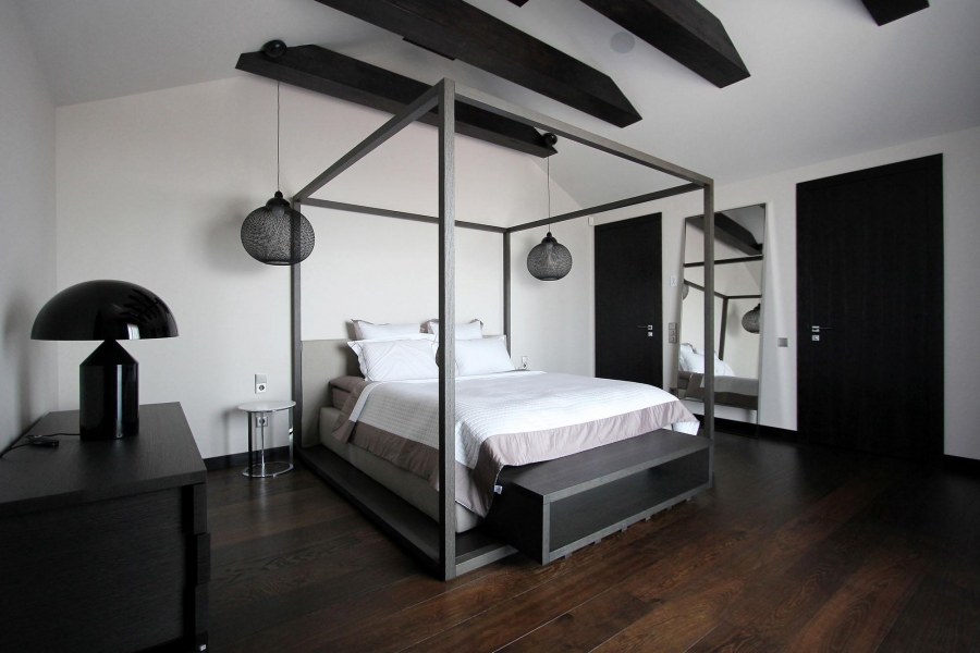 Черная спальня в стиле лофт