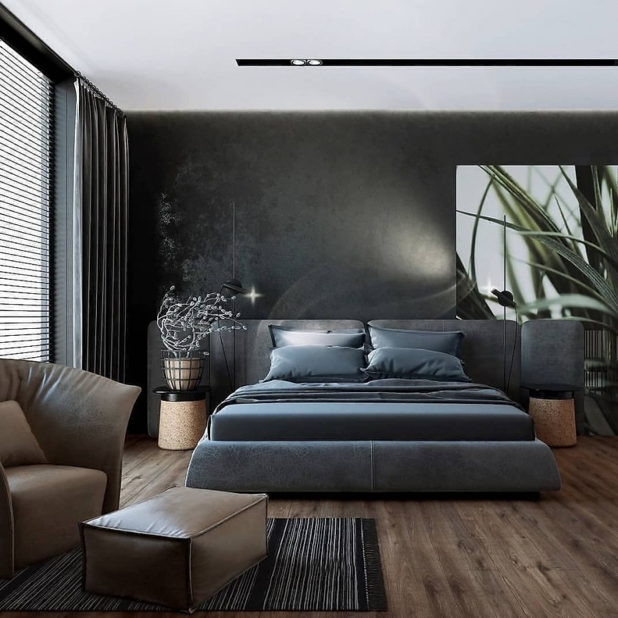 Черная спальня лофт