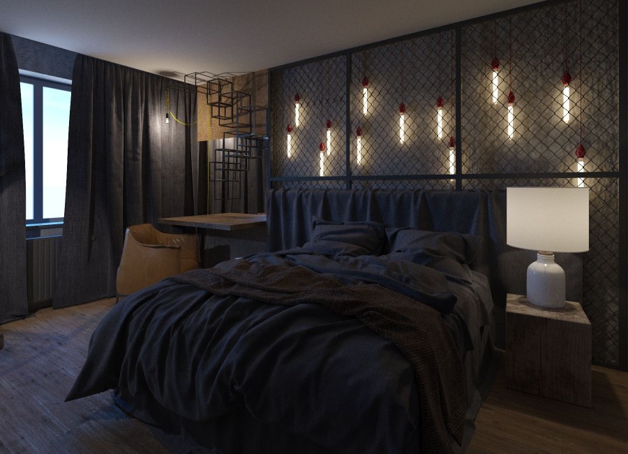 Уютная спальня в темных тонах
