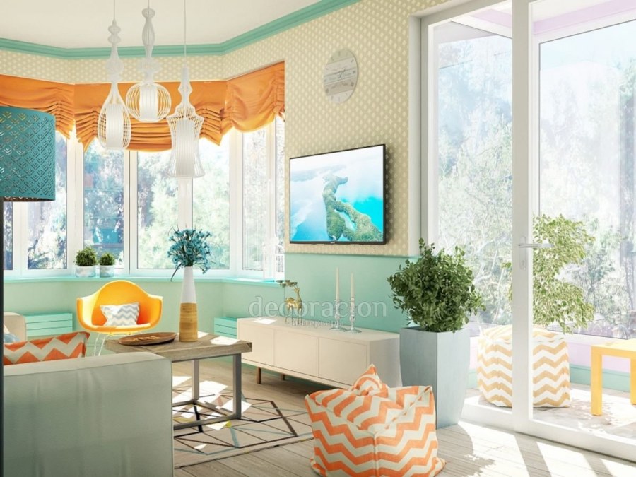 Бирюза и оранжевый в интерьере