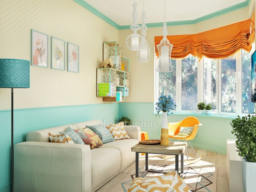 Оранжевый и бирюзовый в интерьере