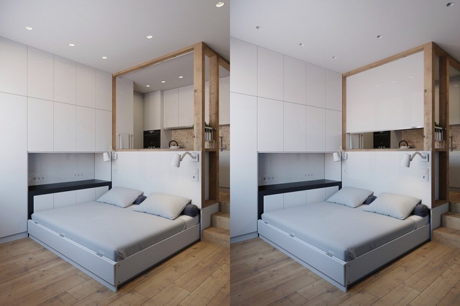 Двуспальная кровать в студии