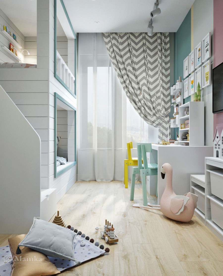 Детская комната для двоих детей светлая