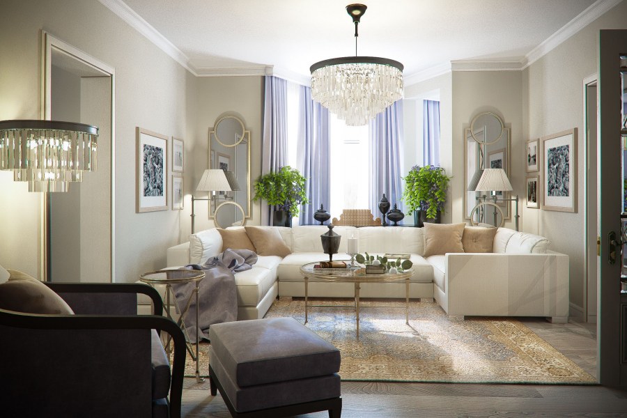 Интерьеры гостиных в светлых тонах