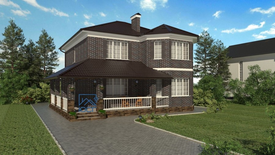 Двухэтажный дом с террасой