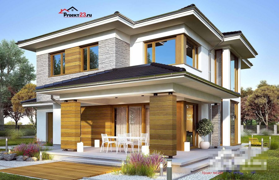 Двухэтажный дом с верандой