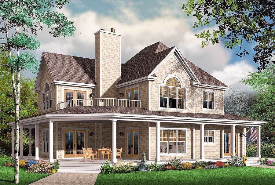 Дом в американском стиле с мансардой и террасой