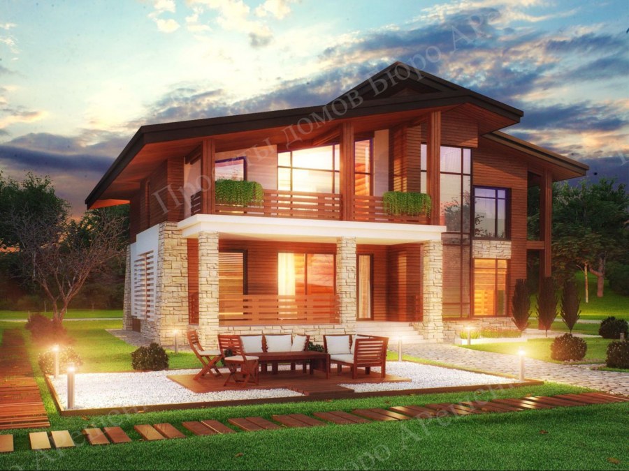 Красивый двухэтажный дом с террасой