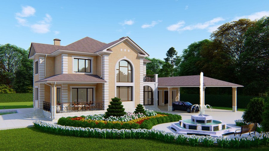 Двухэтажный красивый дом с гаражом и террасой