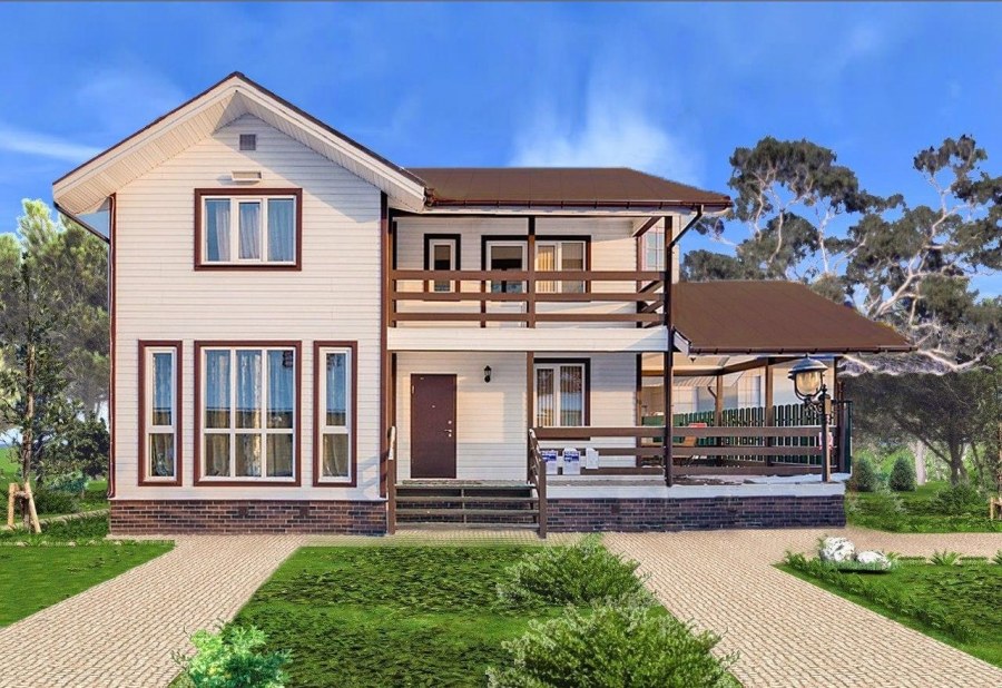 Двухэтажный дом с террасой