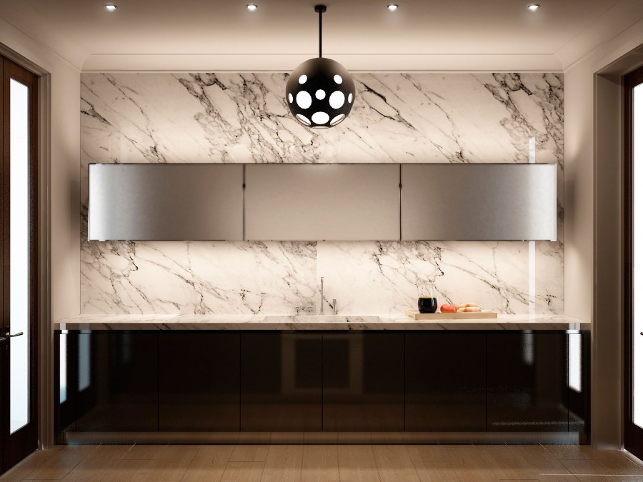 Фартук из мрамора на кухне