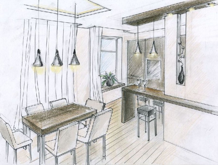 Интерьер кухни Наброски