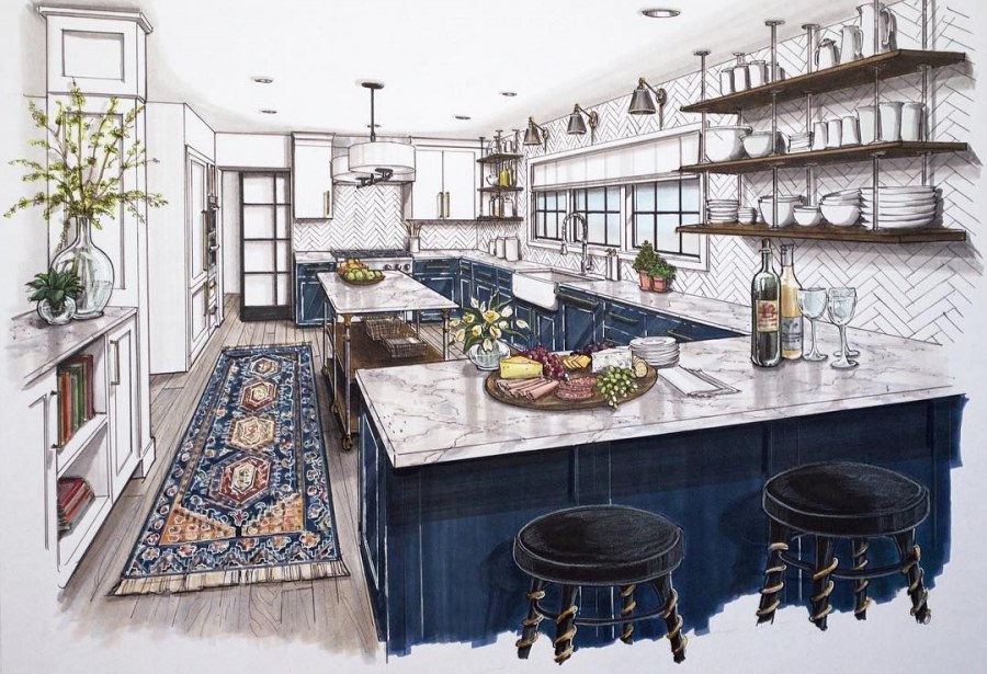 Интерьер кухни рисовать