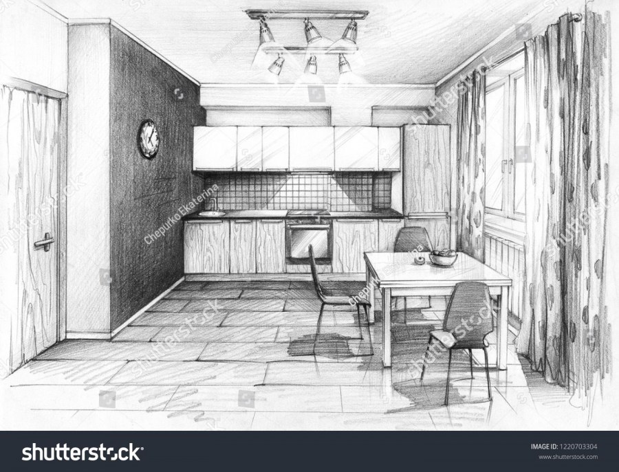 Эскиз кухни карандашом стиль Модерн