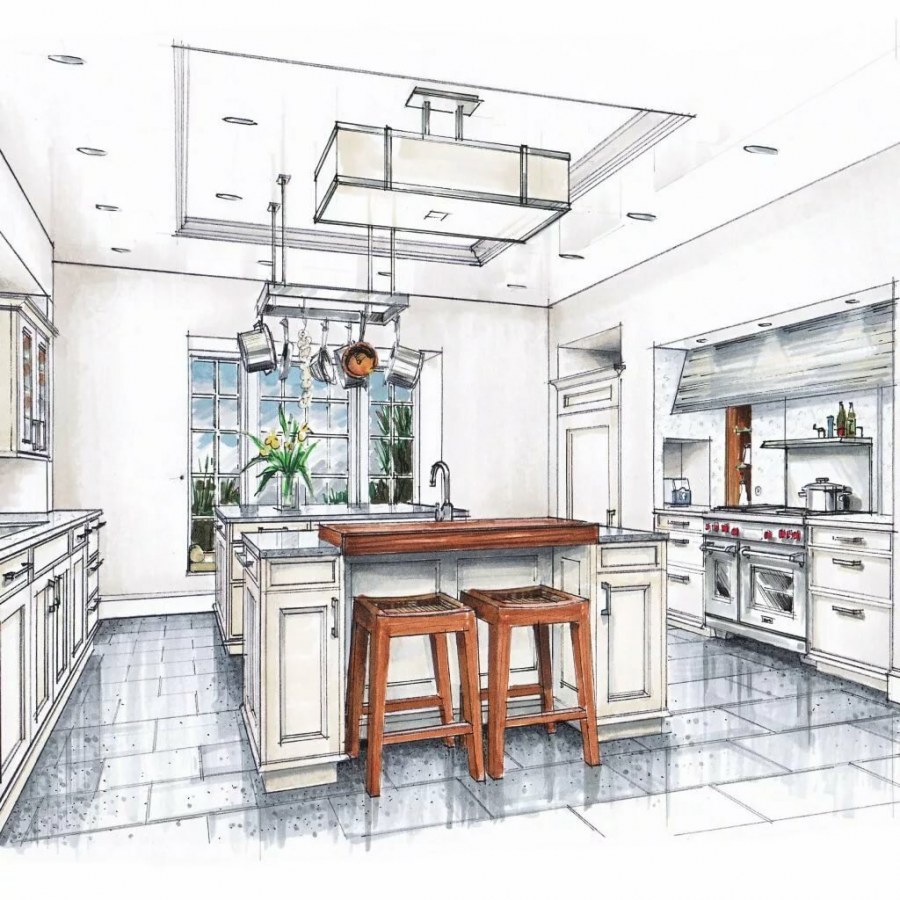 Скетч интерьера карандашом