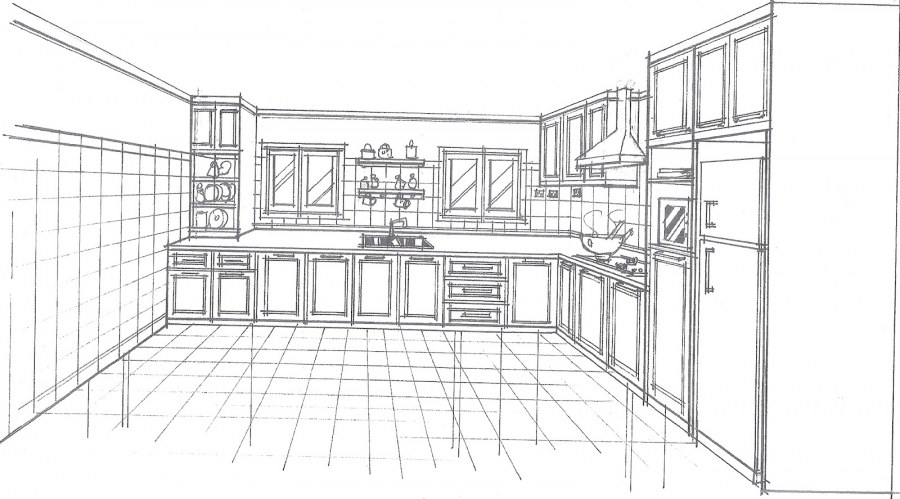 Интерьер кухни в перспективе