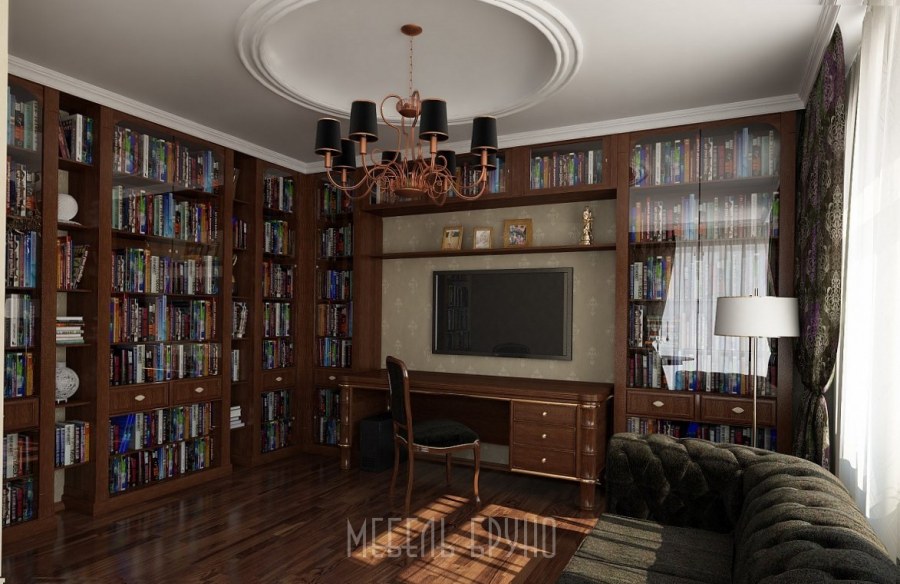 Кабинет библиотека в квартире