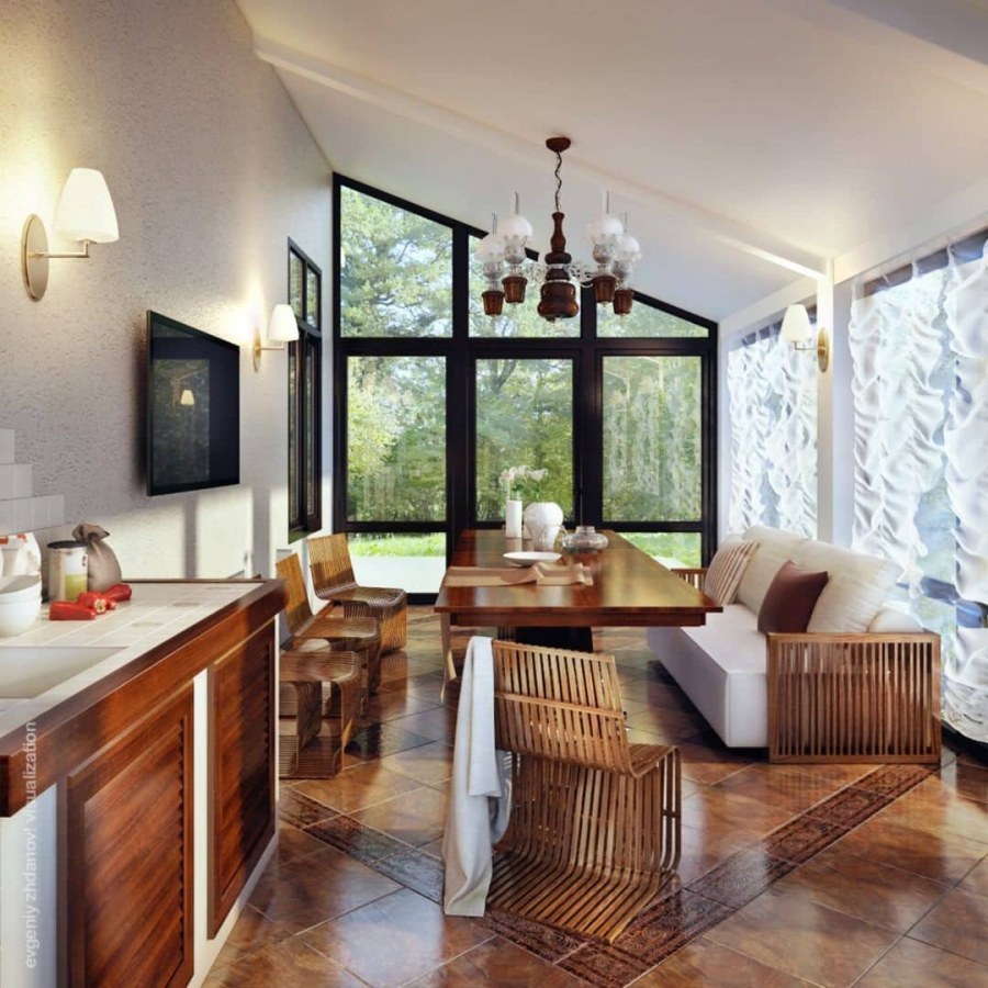 Кухня гостиная с террасой