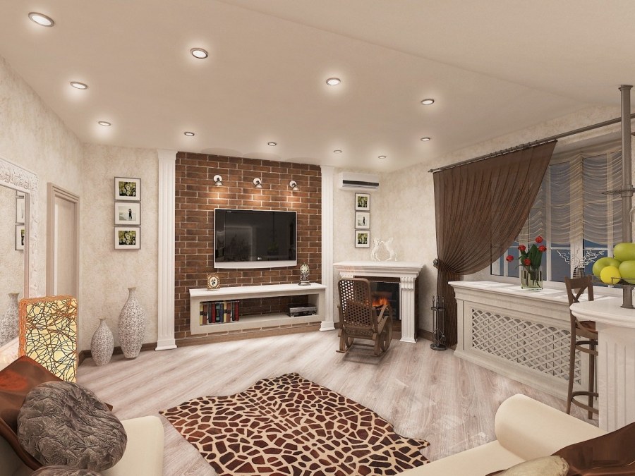 Гостиная в коттедже в современном стиле