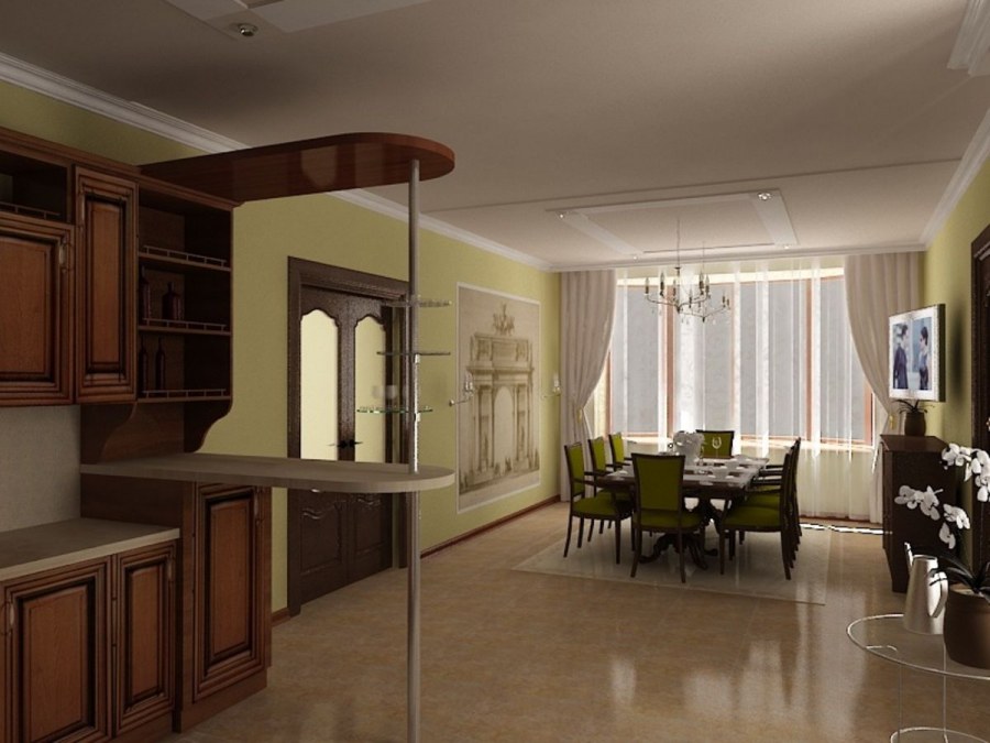 Гостиная с кухней в частном доме эконом