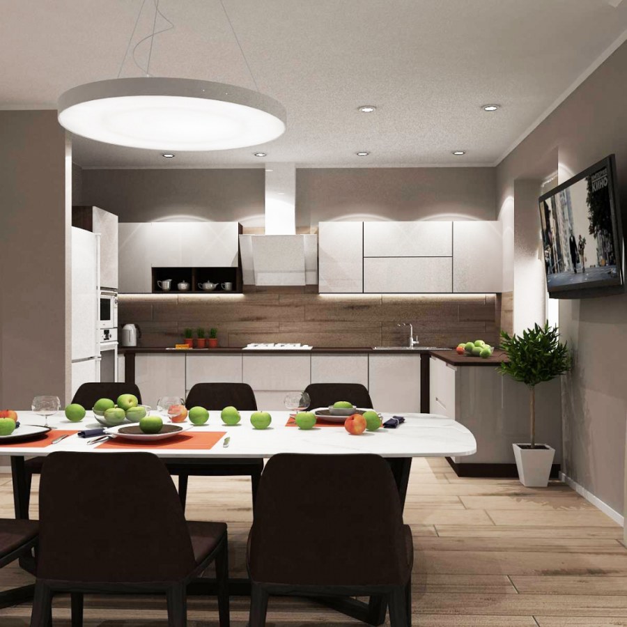 Интерьер кухни совмещенной со столовой