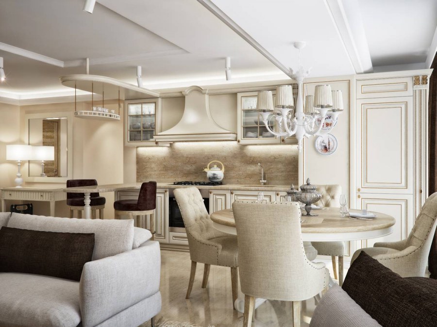 Интерьер кухни-столовой-гостиной