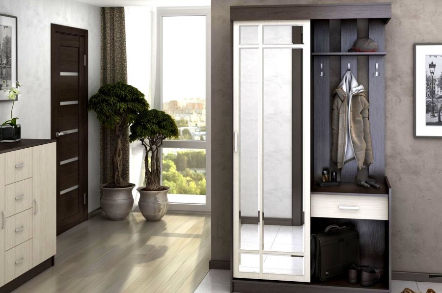 Серо желтая прихожая