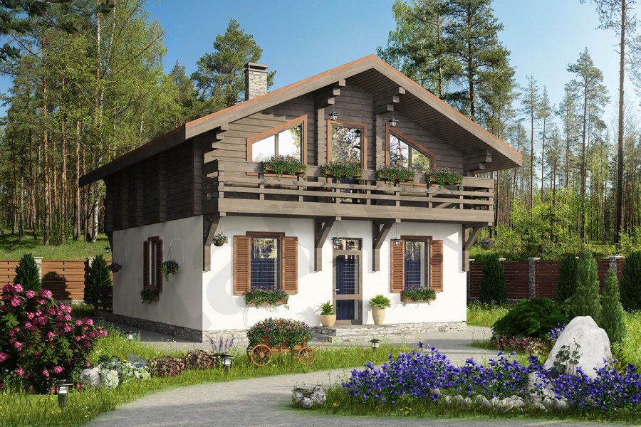 Дом с верандой и навесом для машины