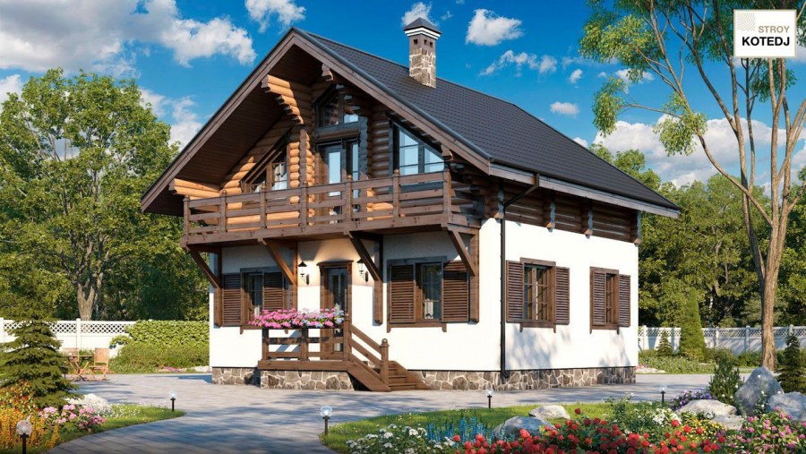 Комбинированные дома из камня и дерева в стиле Шале