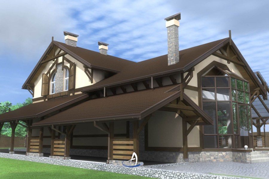 Комбинированное Шале из клееного бруса