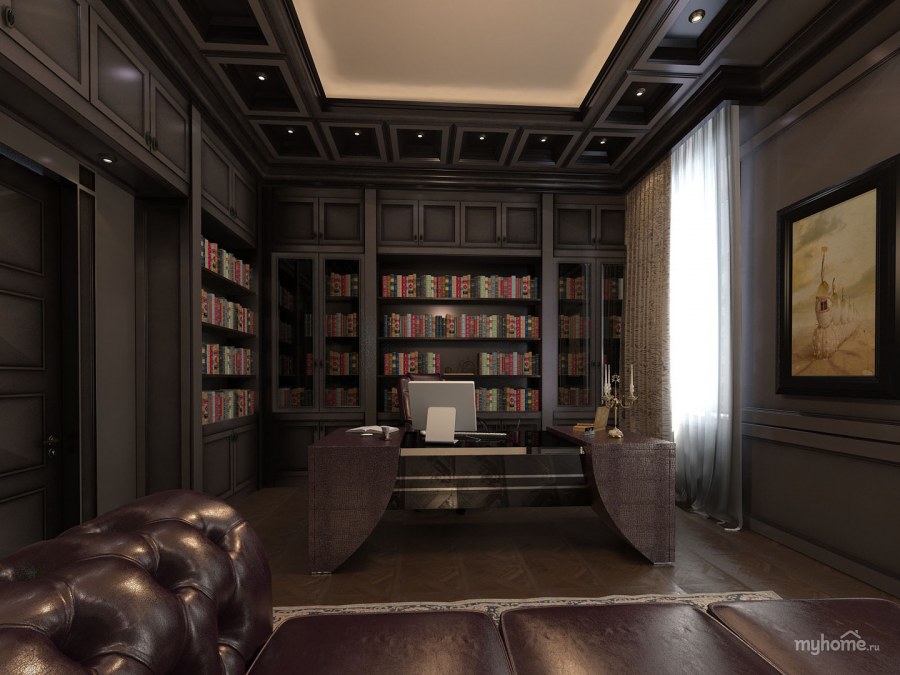 Кабинет темный интерьер