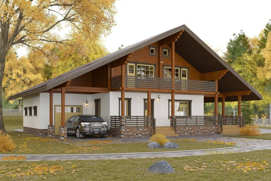 Одноэтажный дом в стиле Шале