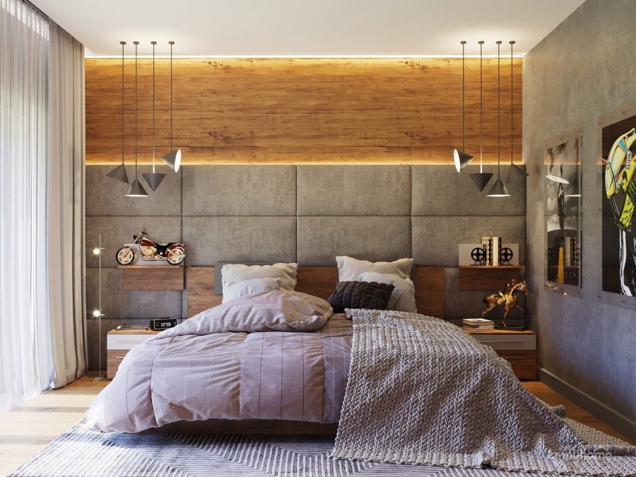 Ламинат на стене в спальне