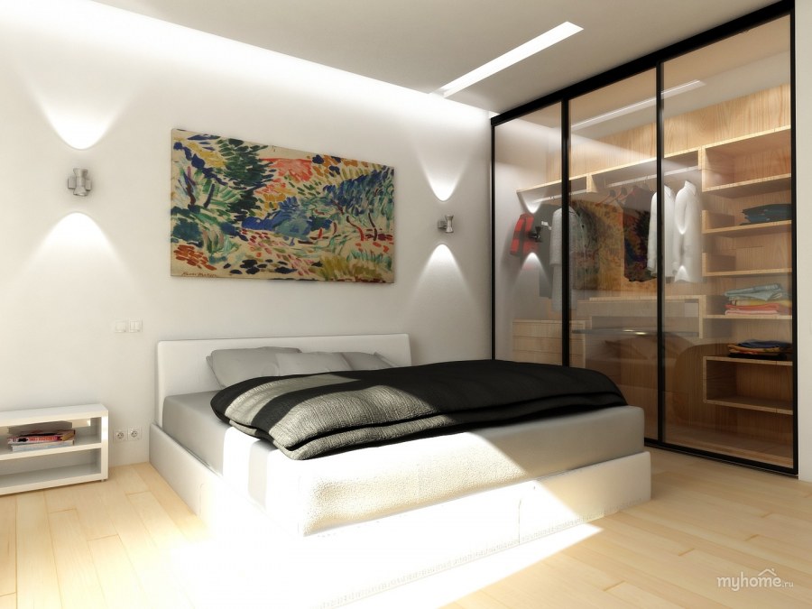 Спальня белая с деревом Минимализм