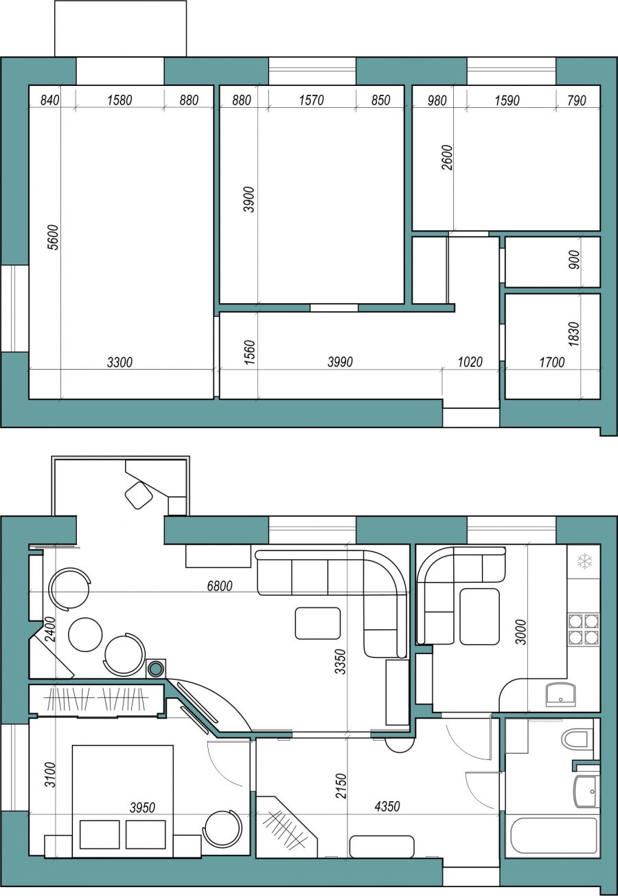 Перепланировка трехкомнатной хрущевки план