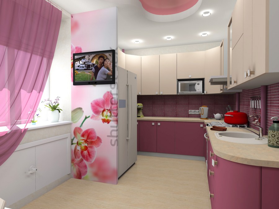 Кухня вишнёвый цвет МДФ 2000