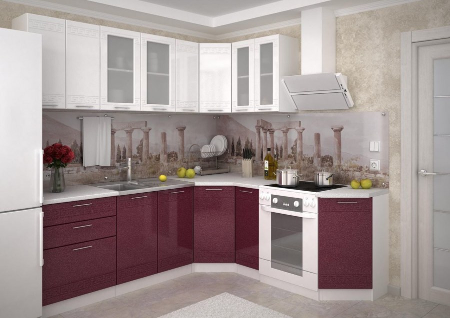 Кухни в бруснично розовых тонах