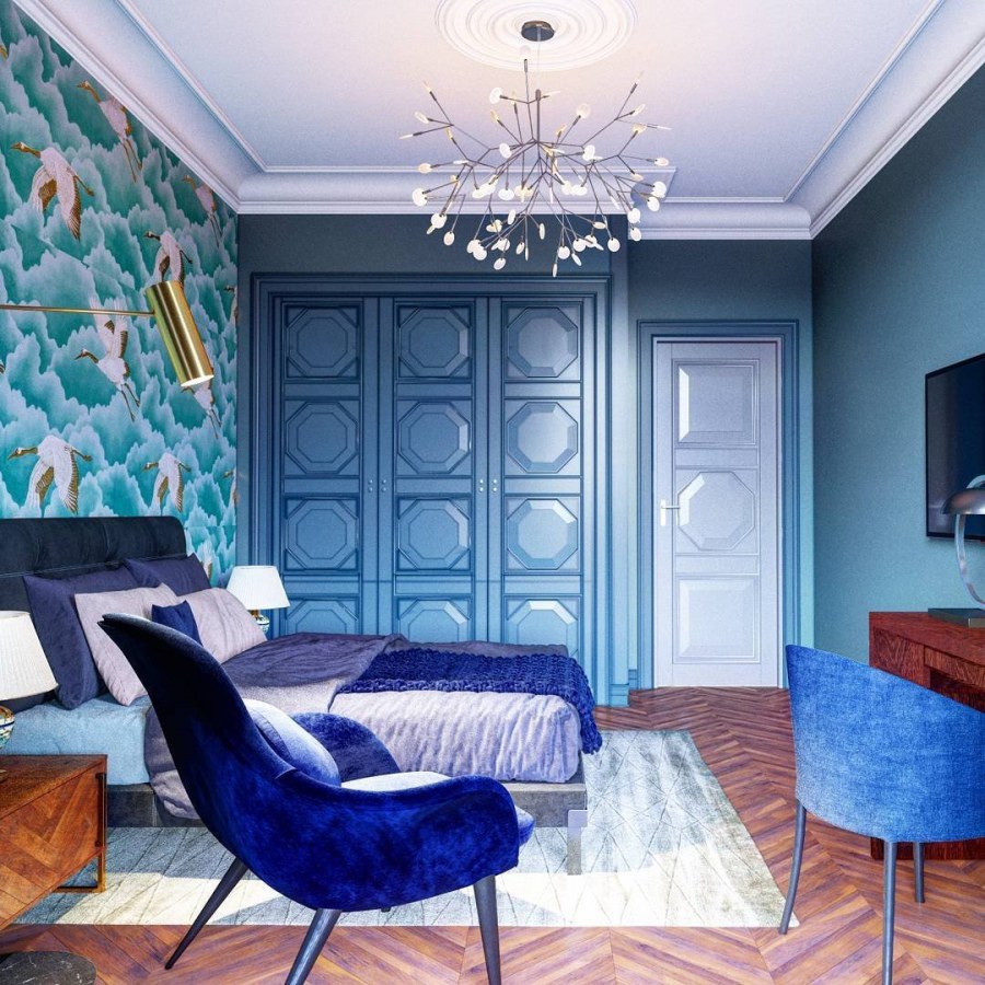 Комната с синим диваном