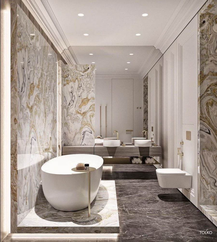 Комната ванная в современном стиле мраморная