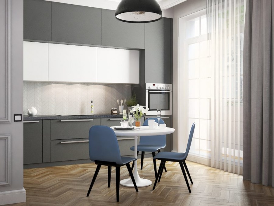 Шторы на серую кухню в современном стиле