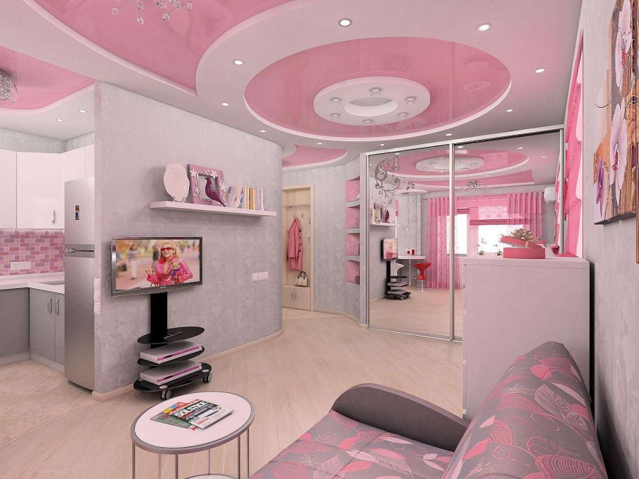 Интерьер студии в розовых тонах