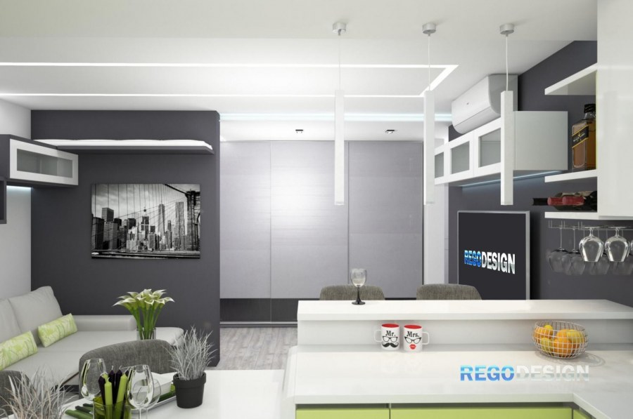 Потолок в кухне-гостиной Неоклассика